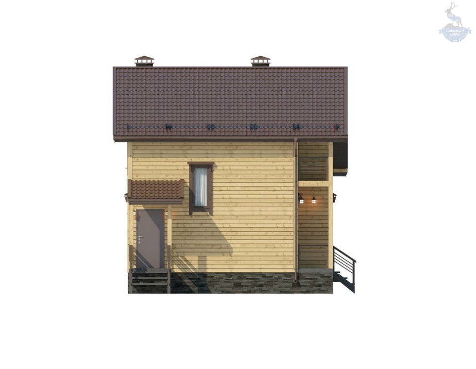 КД-120: двухэтажный каркасный дом с крыльцом, балконом и террасой