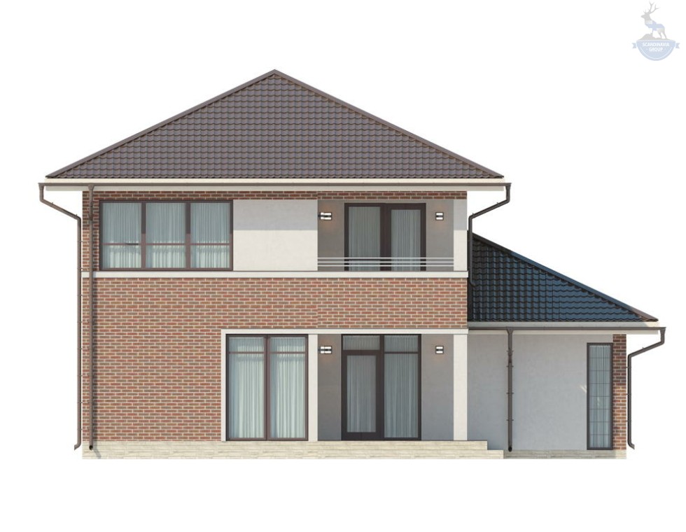 КД-130: двухэтажный каркасный дом с балконом и гаражом