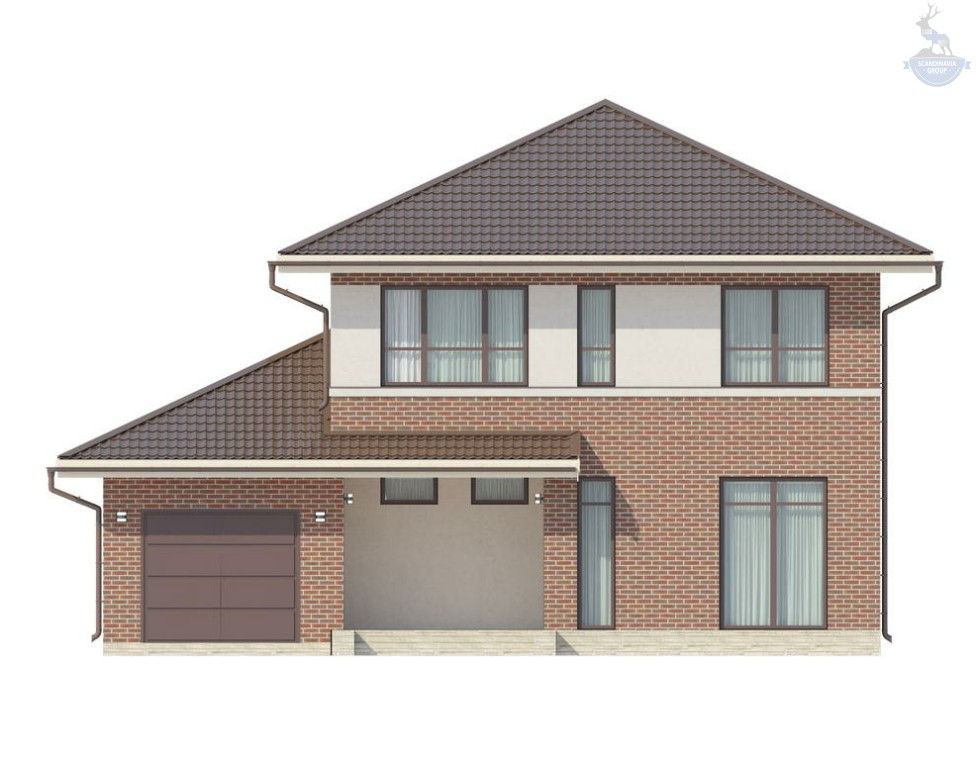 КД-130: двухэтажный каркасный дом с балконом и гаражом