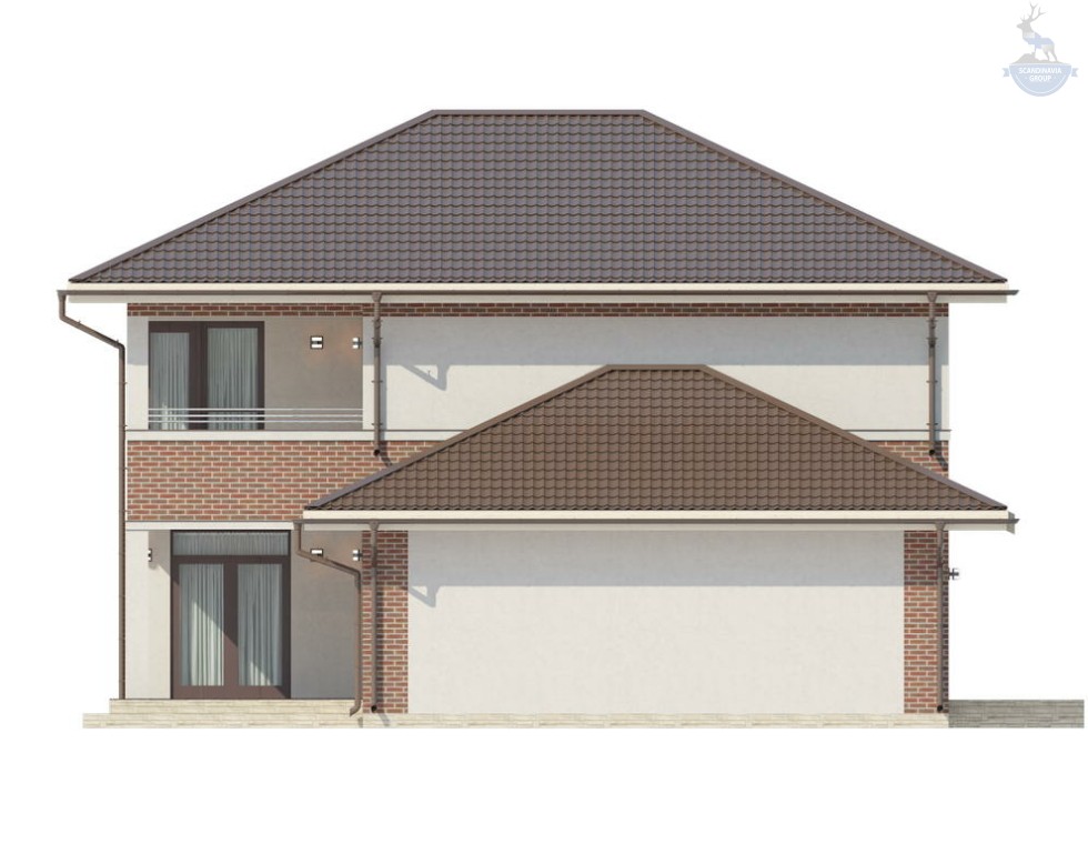 КД-130: двухэтажный каркасный дом с балконом и гаражом