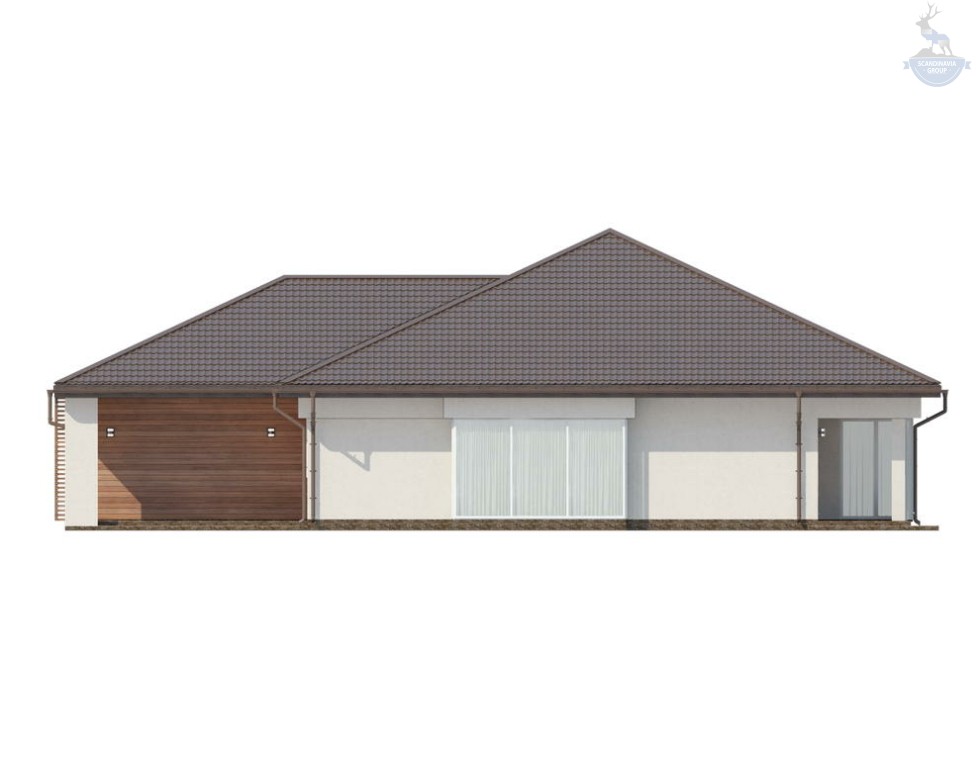 КД-140: одноэтажный каркасный дом с гаражом