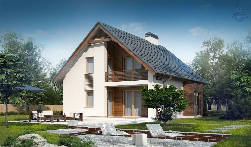 КД-210: двухэтажный каркасный дом с мансардой