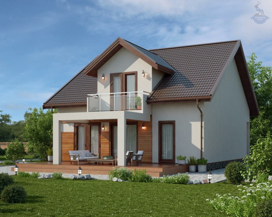 КД-440: каркасный дом с мансардой и балконом