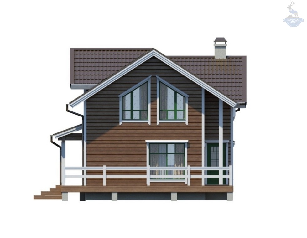 КД-450: каркасный дом с мансардой и террасой