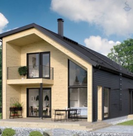 КД-460: двухэтажный каркасный дом с балконом и крыльцом