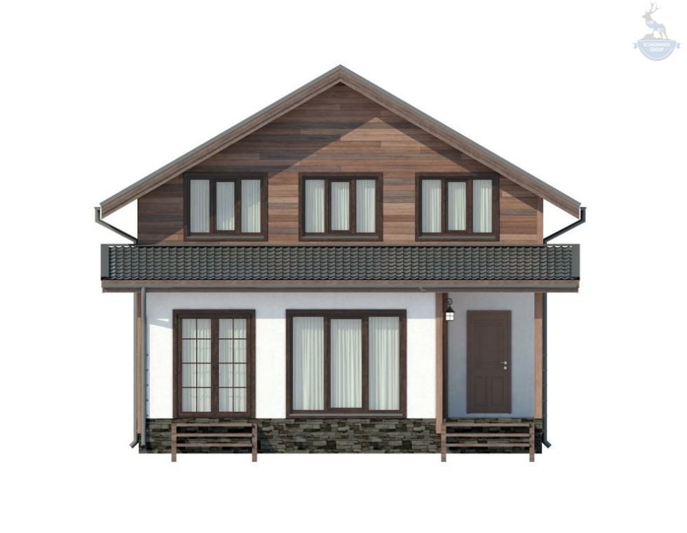 КД-70: каркасный дом с утепленной верандой и витражными окнами