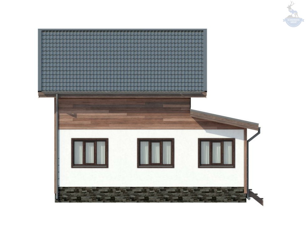 КД-70: каркасный дом с утепленной верандой и витражными окнами