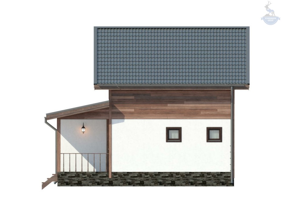 КД-70: каркасный дом с утепленной верандой и витражными окнами