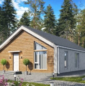 КД-830: одноэтажный каркасный дом с двухскатной крышей