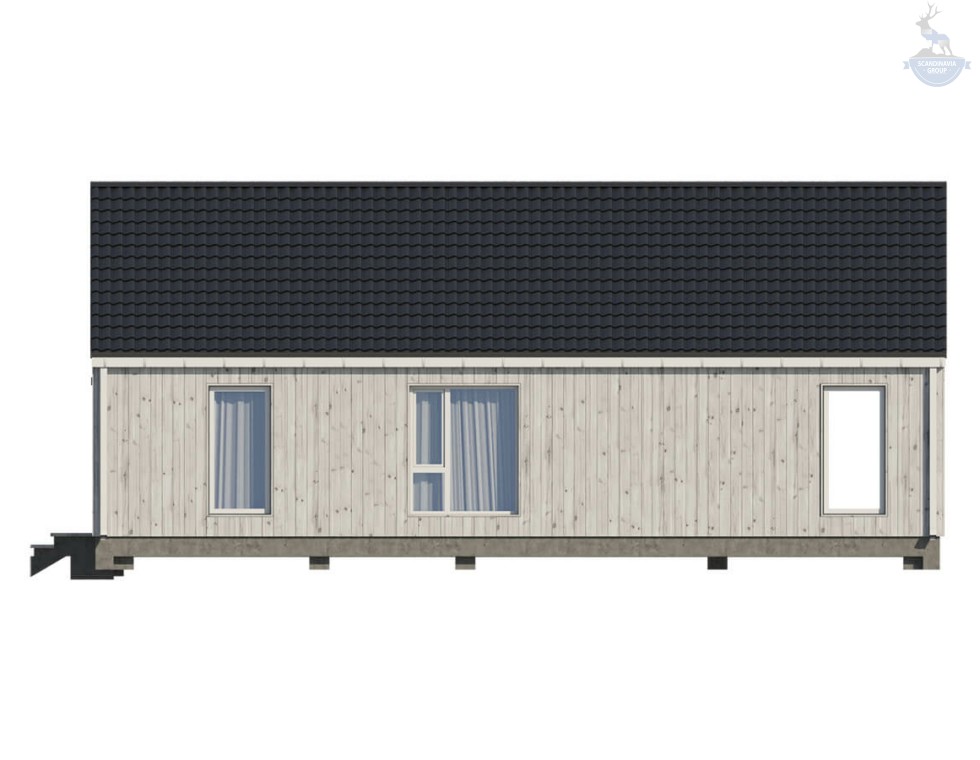 КД-830: одноэтажный каркасный дом с двухскатной крышей