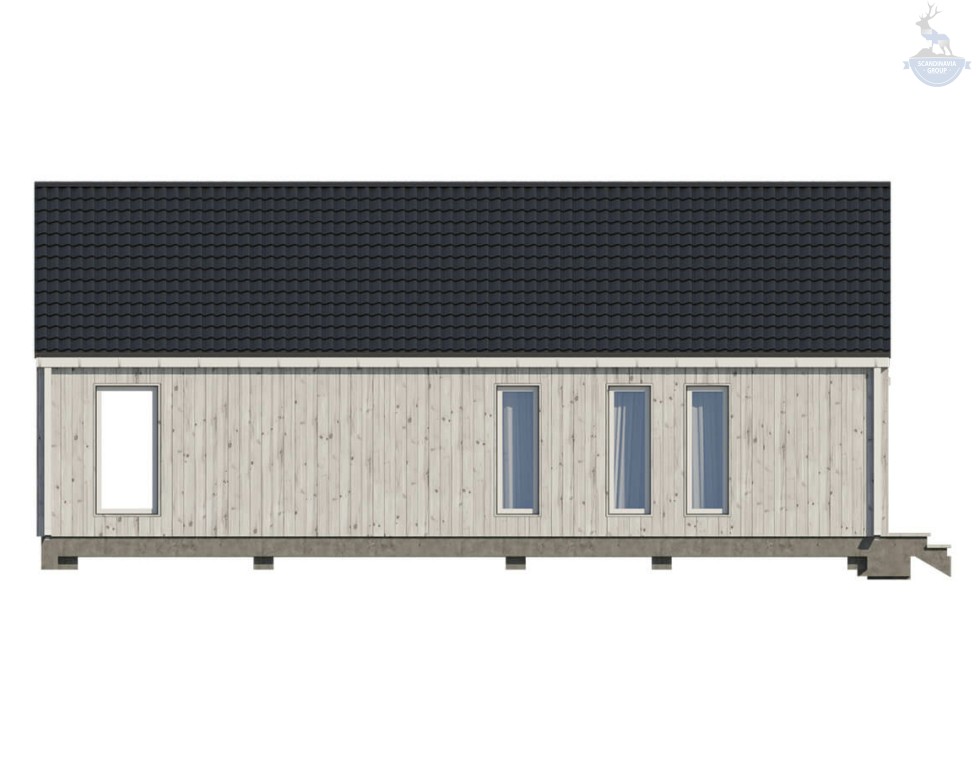 КД-830: одноэтажный каркасный дом с двухскатной крышей