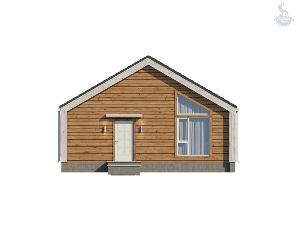 КД-830: одноэтажный каркасный дом с двухскатной крышей