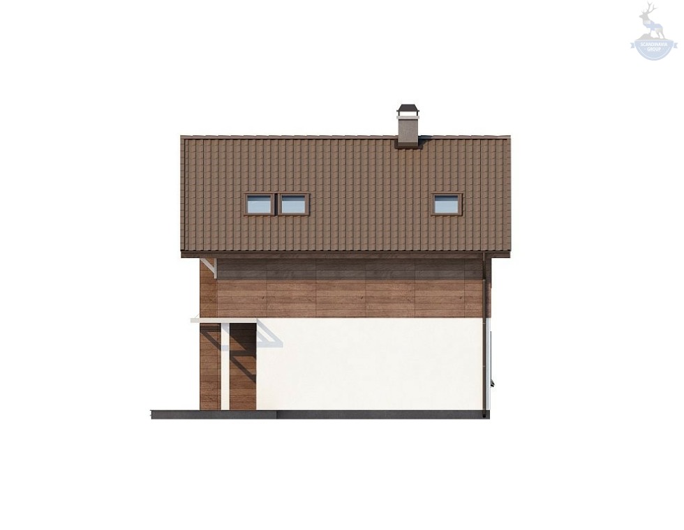 КД-840: двухэтажный каркасный дом с террасой и камином