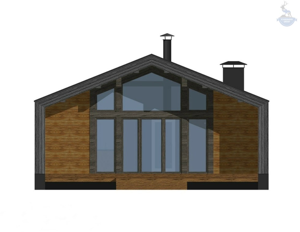 КД-900: одноэтажный каркасный дом с панорамными окнами, крыльцом и террасой