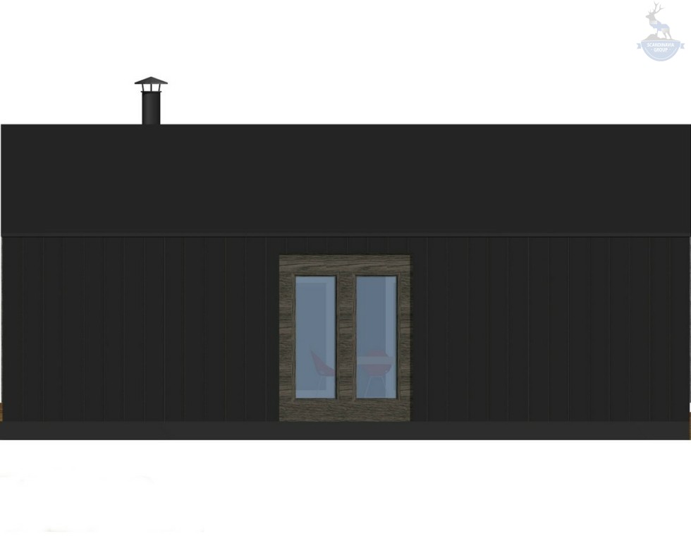 КД-900: одноэтажный каркасный дом с панорамными окнами, крыльцом и террасой