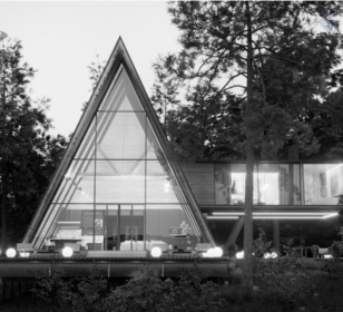 КД-630: двухэтажный каркасный дом с панорамными окнами и двумя террасами