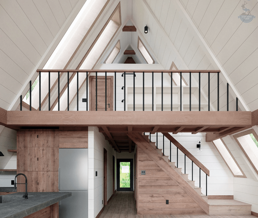 КД-630: двухэтажный каркасный дом с панорамными окнами и двумя террасами