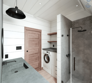 КД-630: двухэтажный каркасный дом с панорамными окнами и двумя террасами