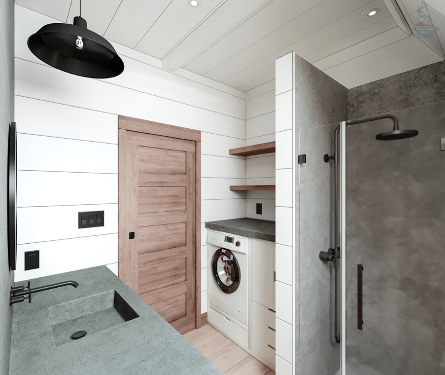 КД-630: двухэтажный каркасный дом с панорамными окнами и двумя террасами