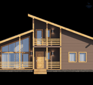 КД-940: двухэтажный каркасный дом с панорамными окнами и верандой
