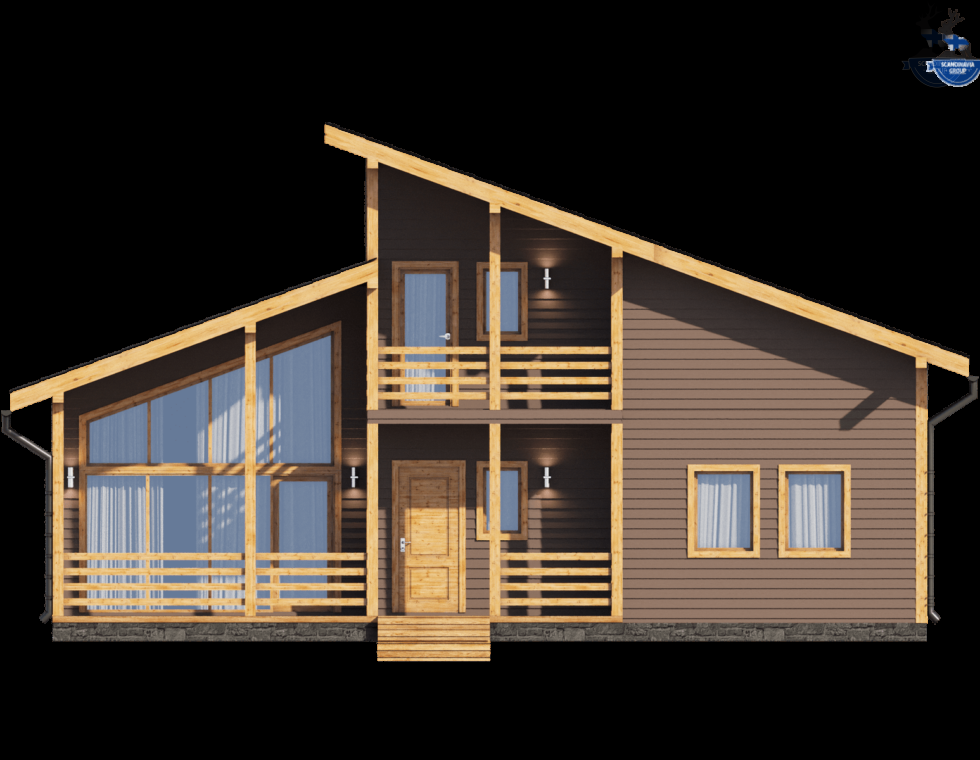 КД-940: двухэтажный каркасный дом с панорамными окнами и верандой