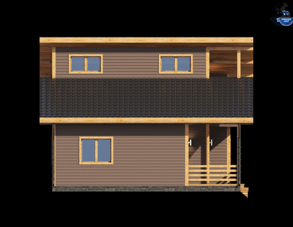 КД-940: двухэтажный каркасный дом с панорамными окнами и верандой