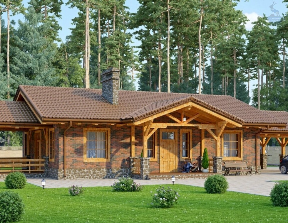 КД-390: 1 этажный каркасный дом с парковочным местом