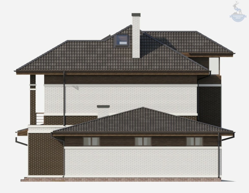 КД-400: двухэтажный каркасный дом с мансардой и гаражом