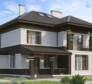 КД-400: двухэтажный каркасный дом с мансардой и гаражом