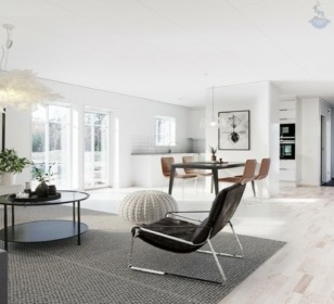 КД-550: одноэтажный каркасный дом с террасой и котельной