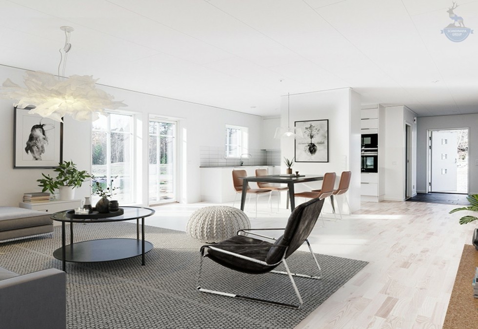 КД-550: одноэтажный каркасный дом с террасой и котельной