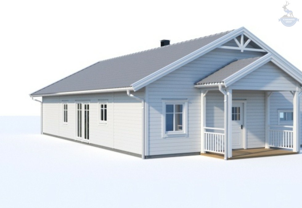 КД-550: одноэтажный каркасный дом с террасой и котельной