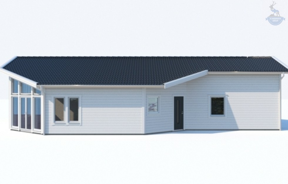 КД-580: одноэтажный каркасный дом с камином