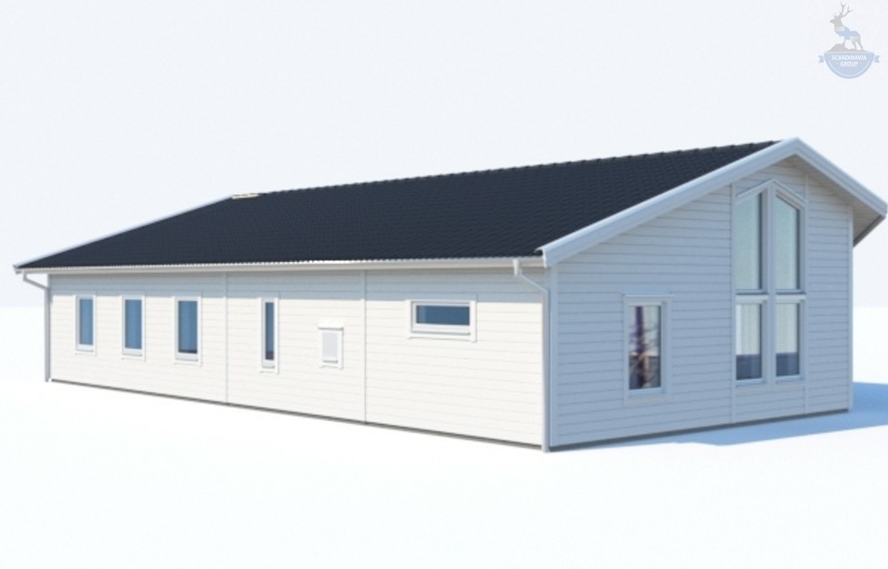 КД-580: одноэтажный каркасный дом с камином