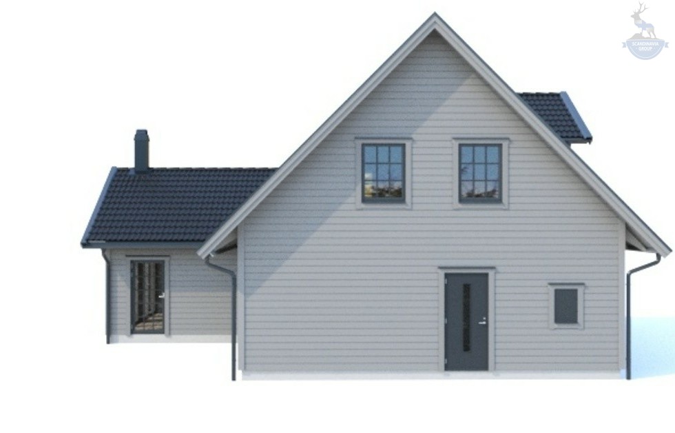 КД-600: двухэтажный каркасный дом с террасой и панорамными окнами