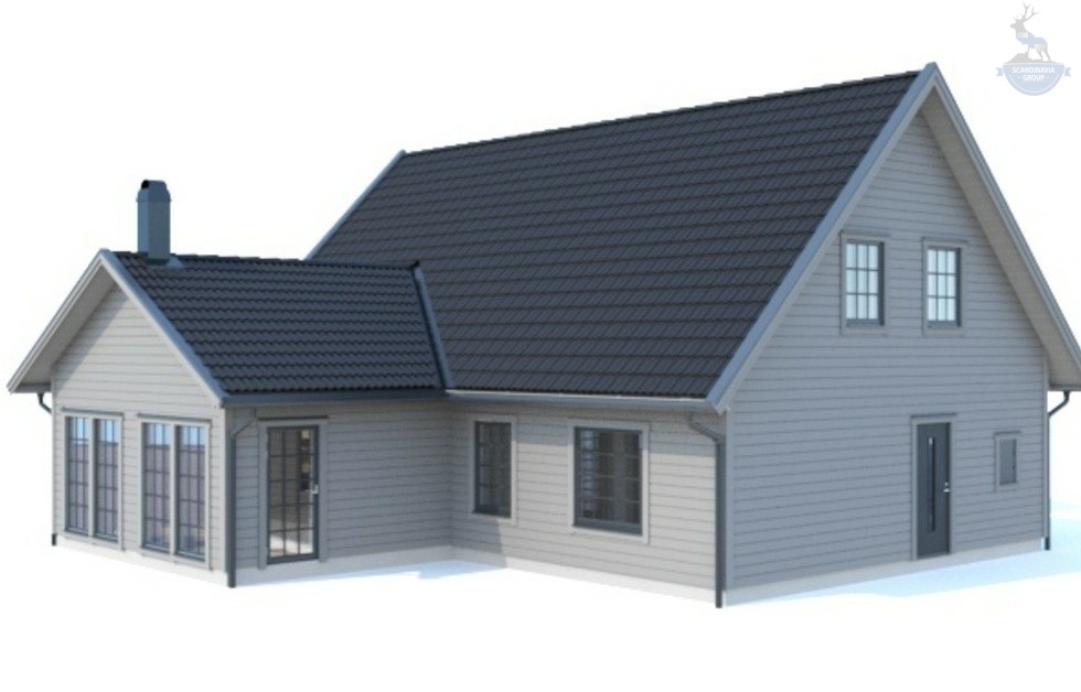 КД-600: двухэтажный каркасный дом с террасой и панорамными окнами