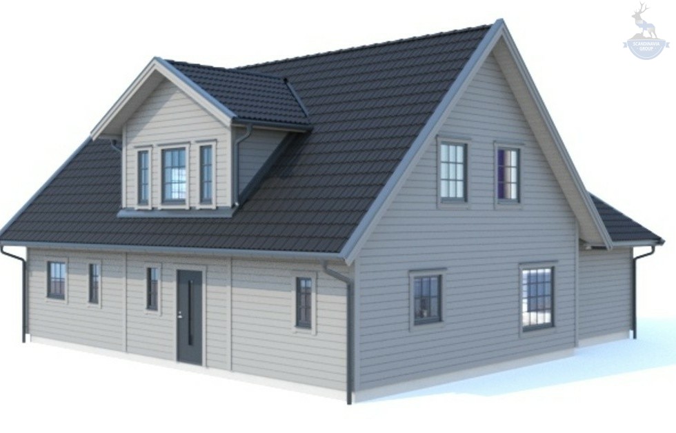 КД-600: двухэтажный каркасный дом с террасой и панорамными окнами