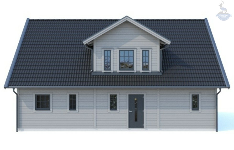 КД-600: двухэтажный каркасный дом с террасой и панорамными окнами