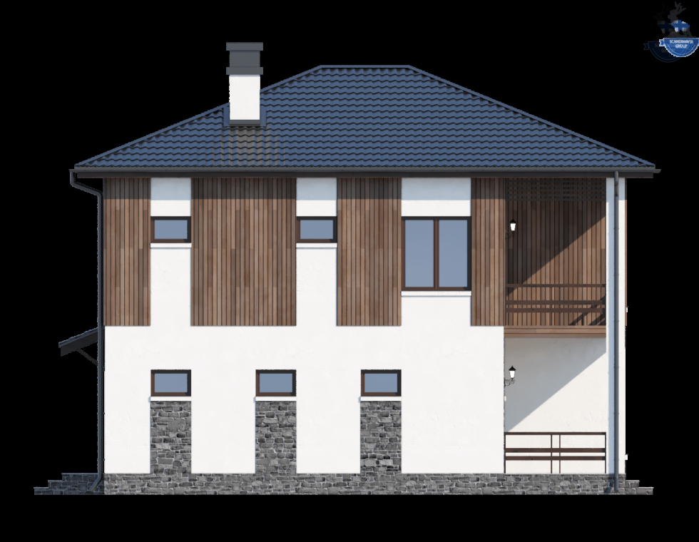 КД-730: двухэтажный каркасный дом с террасой и балконом