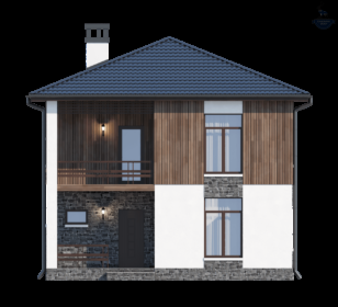 КД-730: двухэтажный каркасный дом с террасой и балконом