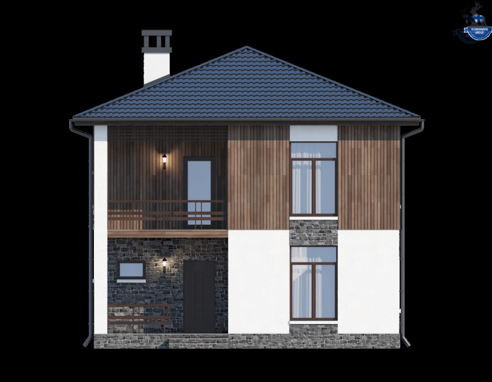 КД-730: двухэтажный каркасный дом с террасой и балконом