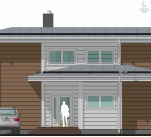 КД-740: двухэтажный каркасный дом с панорамными окнами и сауной