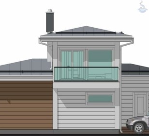 КД-740: двухэтажный каркасный дом с панорамными окнами и сауной