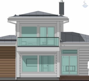 КД-740: двухэтажный каркасный дом с панорамными окнами и сауной