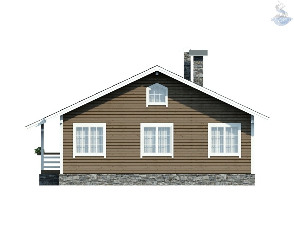 КД-750: одноэтажный каркасный дом с верандой и вторым светом