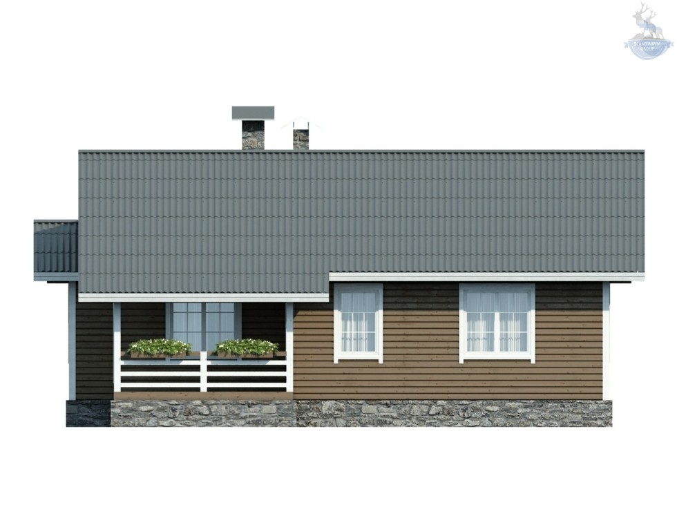 КД-750: одноэтажный каркасный дом с верандой и вторым светом