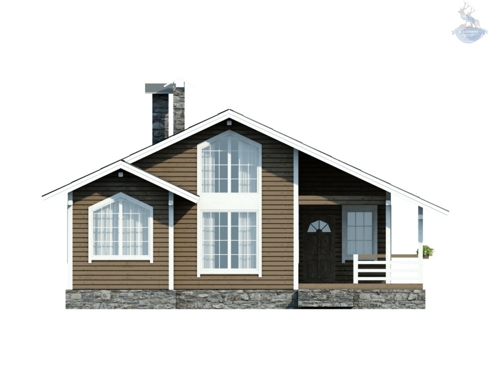 КД-750: одноэтажный каркасный дом с верандой и вторым светом