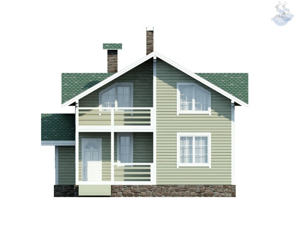 КД-770: двухэтажный каркасный дом с высокими потолками и крыльцом