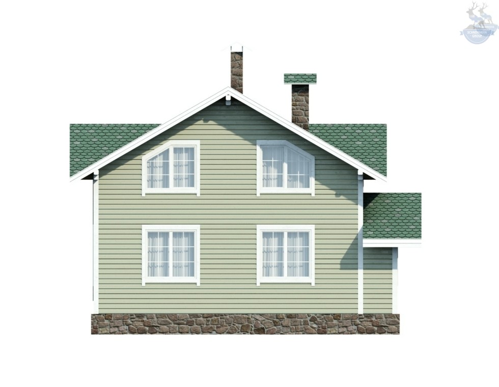 КД-770: двухэтажный каркасный дом с высокими потолками и крыльцом