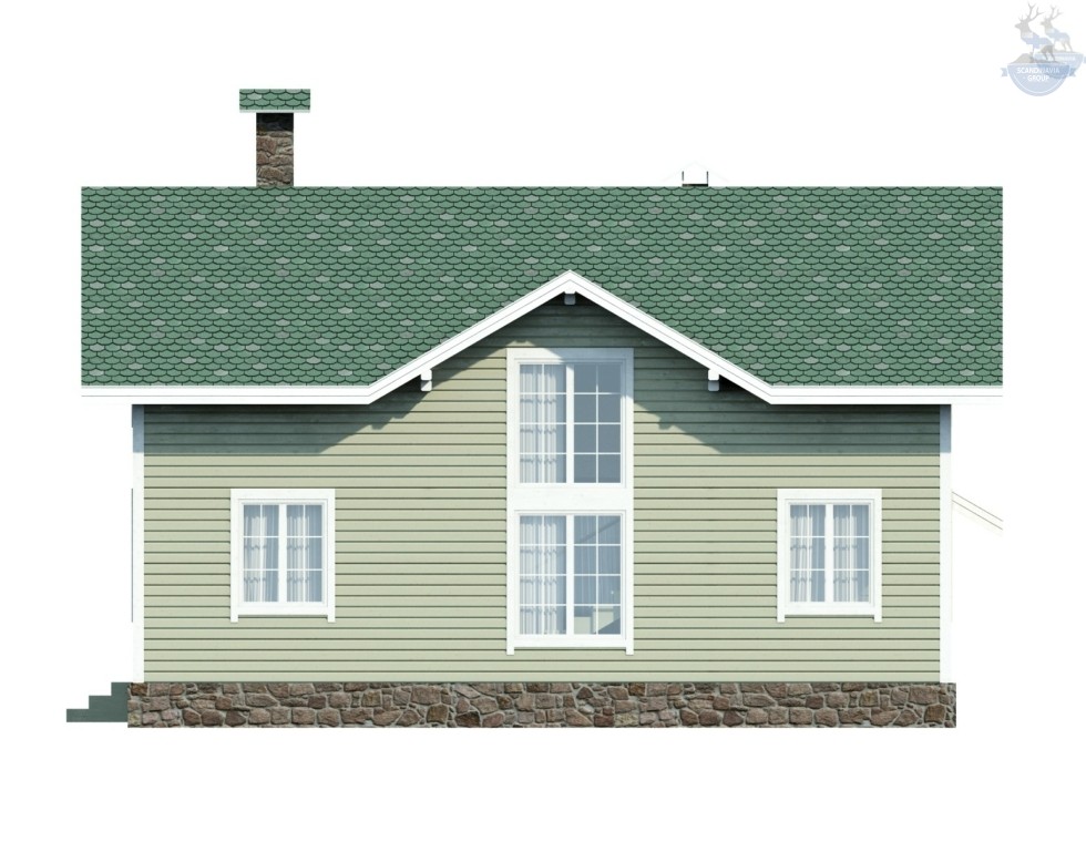 КД-770: двухэтажный каркасный дом с высокими потолками и крыльцом